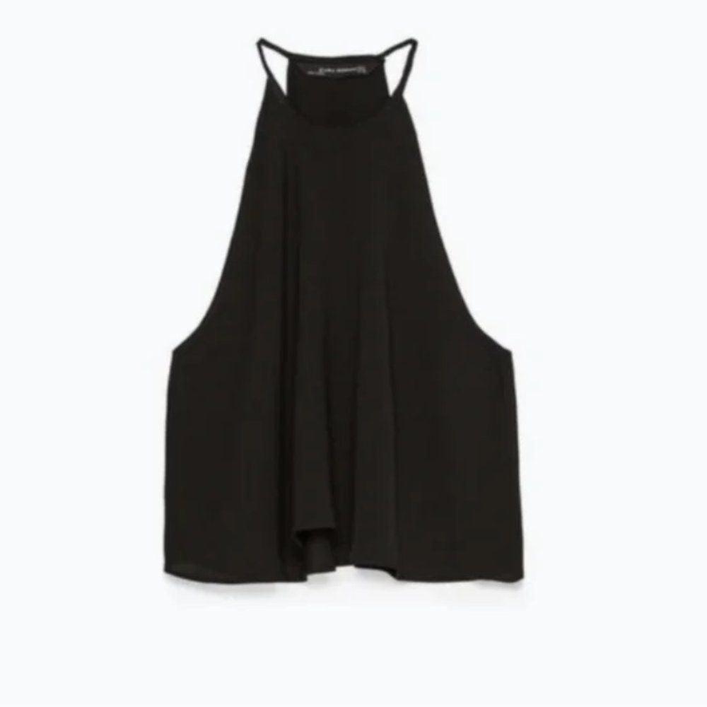 Zara Woman Black Flowy Halter Neck Crop Top
